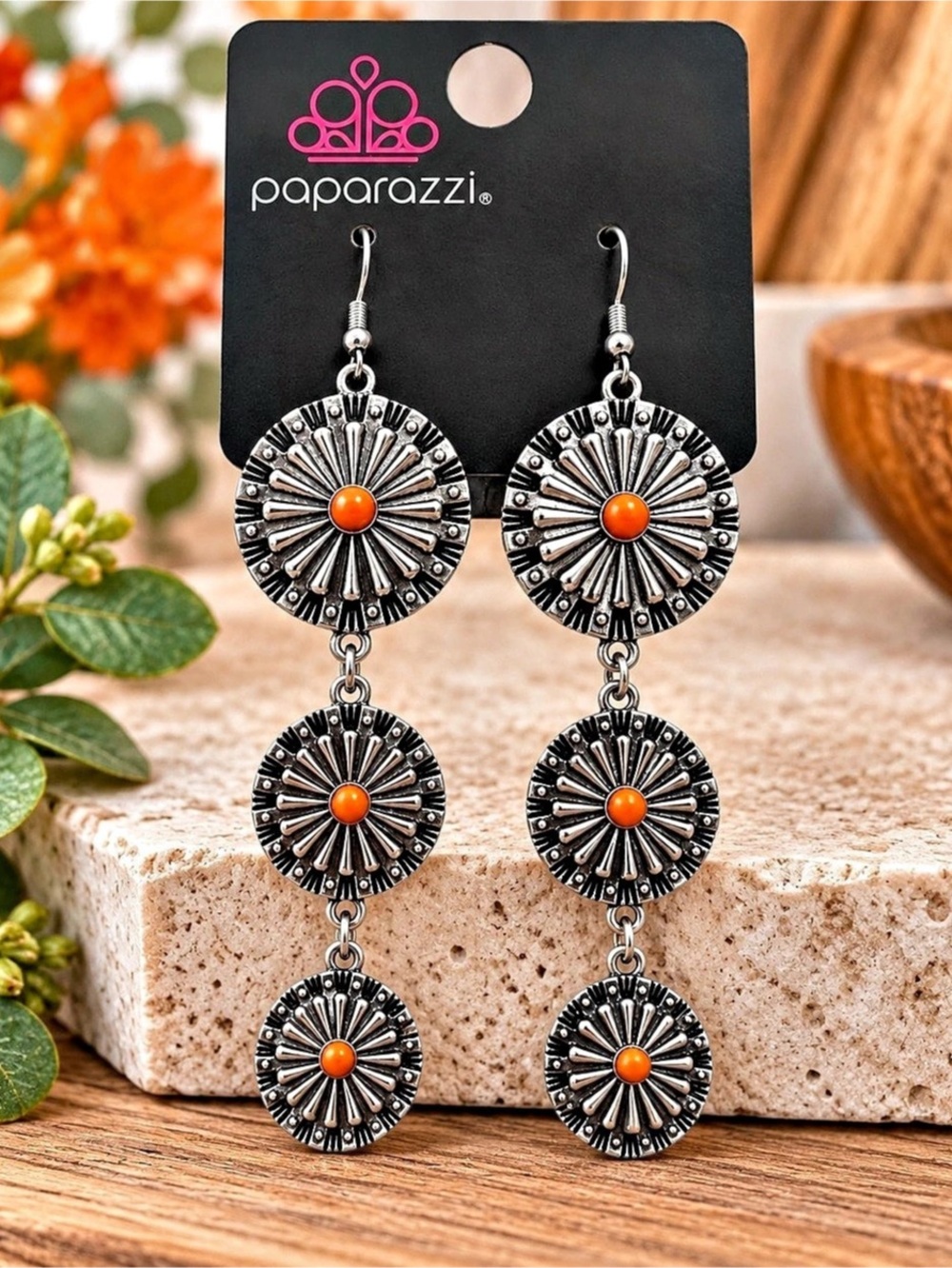 Paparazzi Statement Drop Earrings in Black & Orange